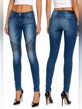 RARE Y2K True Religion Halle Moto Jeans Mid Rise Super Skinny Size 27